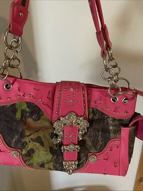 Pink Studded Buckle Accent Shoulder Bag